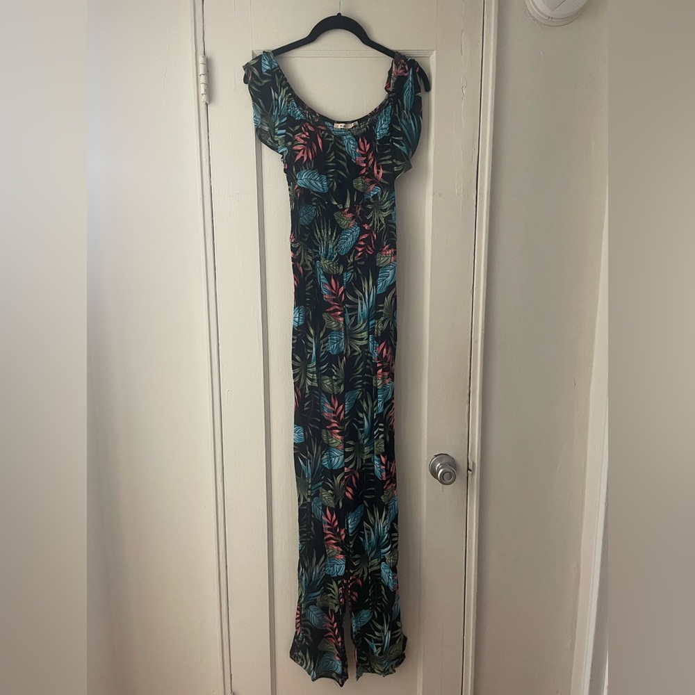 Tropical Print Off Shoulder Jumpsuit